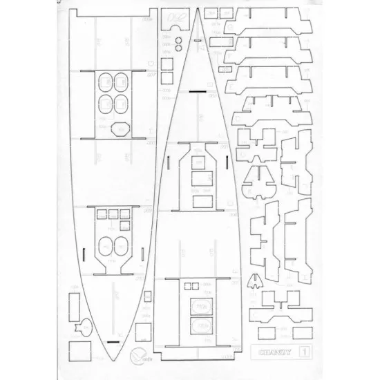 LASER CUTTING FOR MILITARY FLEET ARMORED CRUISER CLASS 1 CHANZY 1/200 OREL 111/2