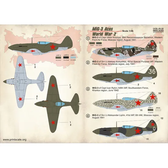 DECAL 1/48 FOR MIG-3 ACES OF WORLD WAR 2 PRINT SCALE 48-130
