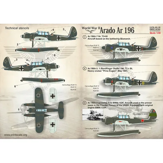 DECAL 1/48 FOR ARADO AR 196 PRINT SCALE 48-136