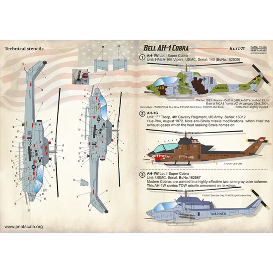 DECAL 1/72 FOR BELL AH-1 COBRA PRINT SCALE 72-290