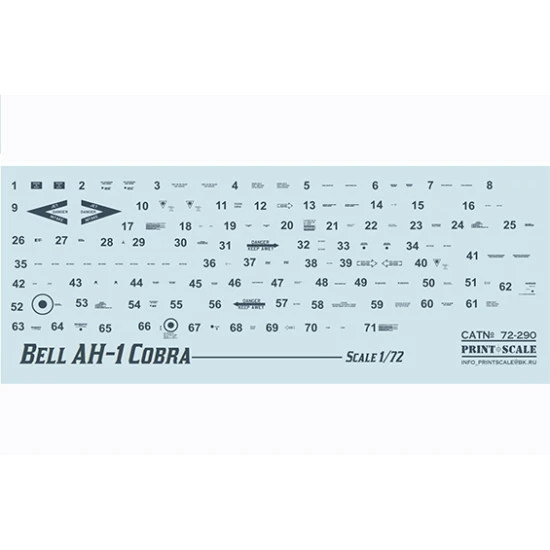 DECAL 1/72 FOR BELL AH-1 COBRA PRINT SCALE 72-290