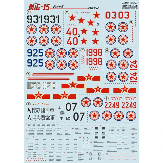 DECAL 1/72 FOR MIG-15BIS PRINT SCALE 72-307