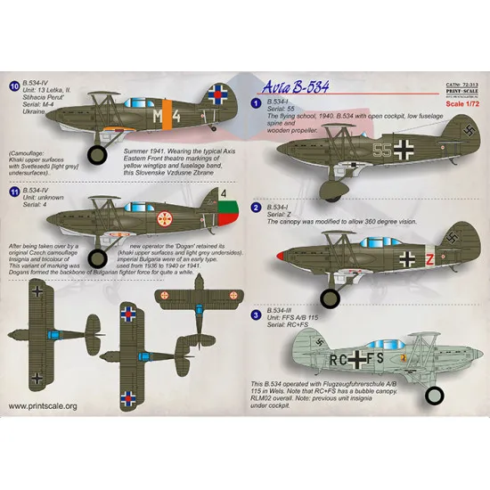 DECAL 1/72 FOR AVIA B-534 PRINT SCALE 72-313
