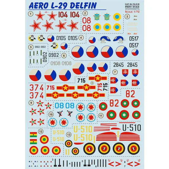 DECAL 1/72 FOR AERO L-29 DELFIN PRINT SCALE 72-318