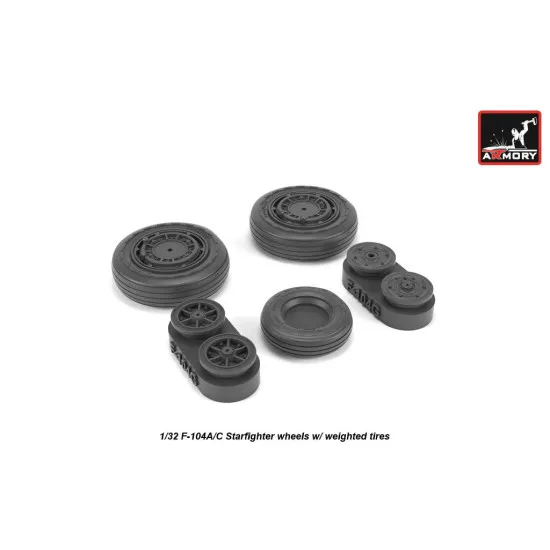 1/32 F-104a/C Starfighter Early Type Wheels, W/ Optional Nose Wheels, Weighted, Universal