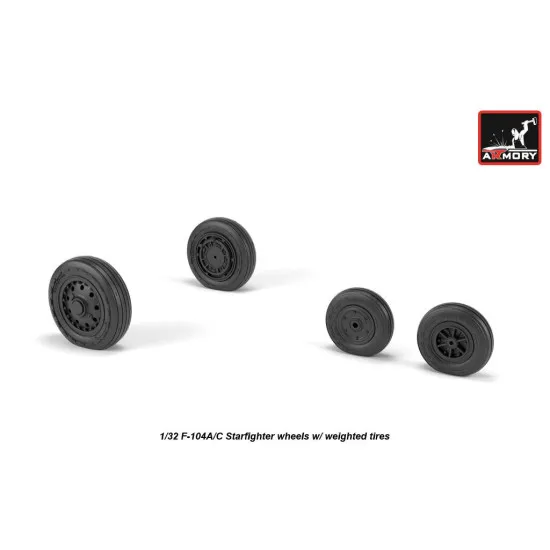 1/32 F-104a/C Starfighter Early Type Wheels, W/ Optional Nose Wheels, Weighted, Universal