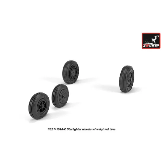 1/32 F-104a/C Starfighter Early Type Wheels, W/ Optional Nose Wheels, Weighted, Universal