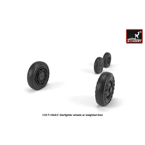 1/32 F-104a/C Starfighter Early Type Wheels, W/ Optional Nose Wheels, Weighted, Universal