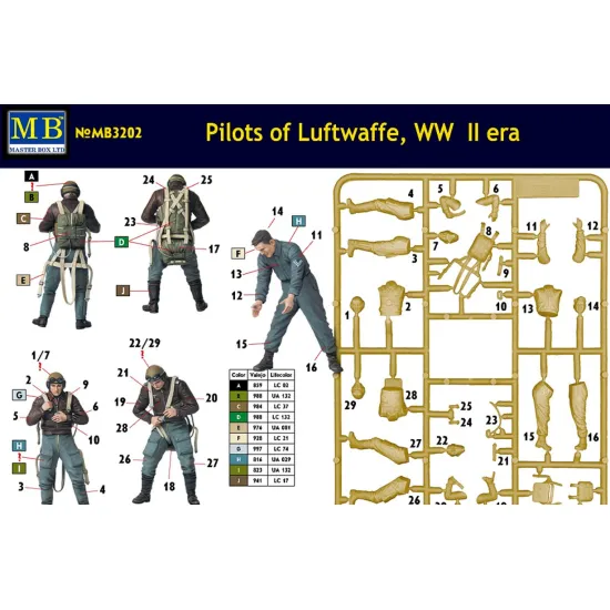 Us Stock Master Box 3202 1/32 Pilots Of Luftwaffe Ww Ii Era Plastic Figures Kit