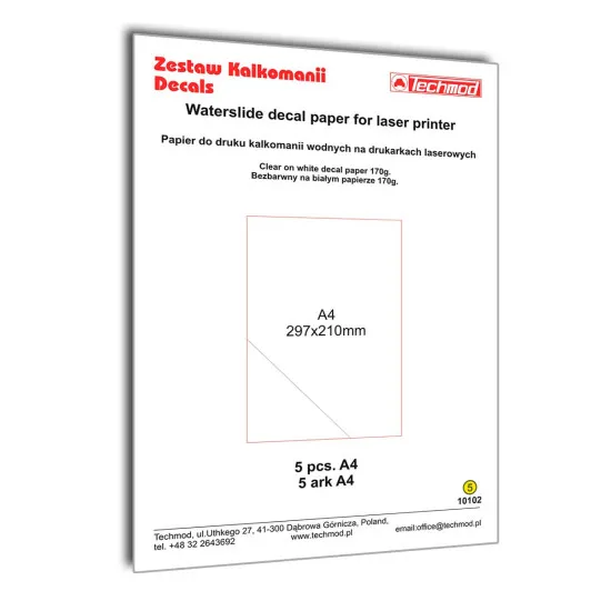 Techmod 10102 Waterslide Decal Paper For Laser Printer Wet Decal A4 5pcs