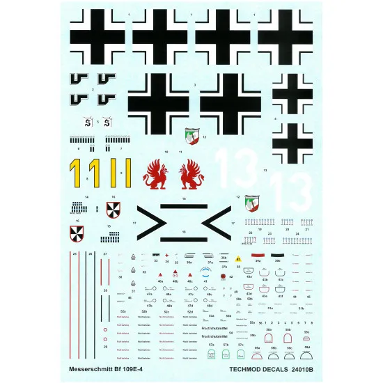Techmod 24010 1/24 Messerschmitt Bf 109e-4 German Aircraft Wet Decal With Masks