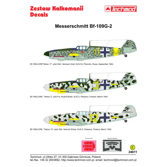 Techmod 24011 1/24 Messerschmitt Bf 109g-2 Finland Aircraft Wet Decal With Masks Techmod 24011 1/24 Messerschmitt Bf 109g-2 Finland Aircraft Wet Decal With Masks