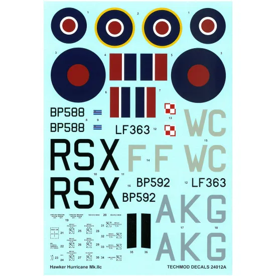 Techmod 24012 1/24 Hawker Hurricane Iic Polish Raf Aircraft Wet Decal Wwii