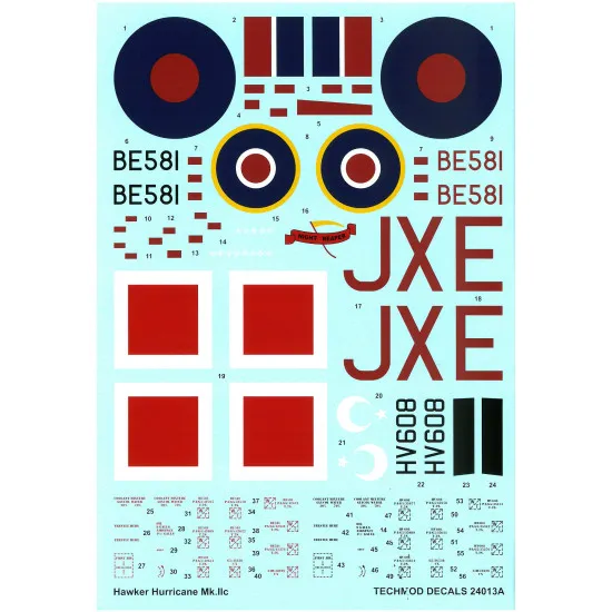 Techmod 24013 1/24 Hawker Hurricane Iic Turkish Raf Aircraft Wet Decal Wwii