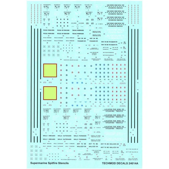 Techmod 24014 1/24 Stencils For Supermarine Spitfire Mki Aircraft Wet Decal Wwii