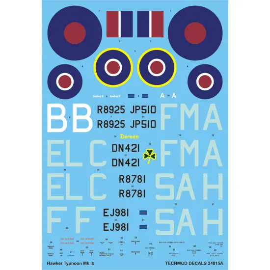 Techmod 24015 1/24 Typhoon Mk Ib Aircraft Wet Decal Wwii
