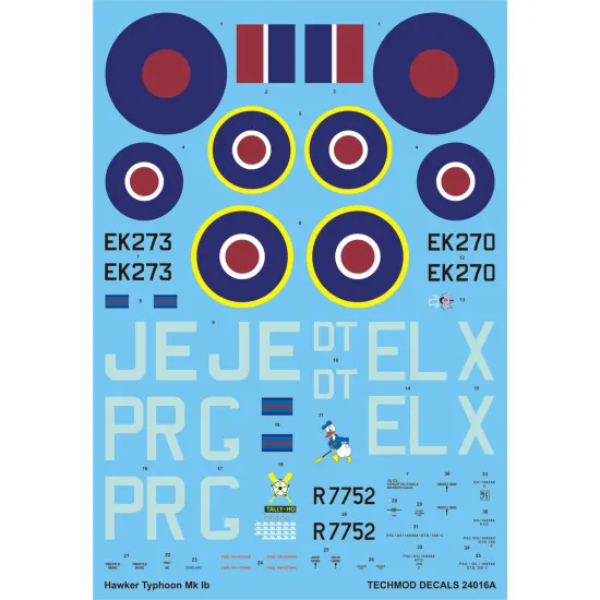 Techmod 24016 1/24 Typhoon Mk Ib Raf Squandron Aircraft Wet Decal Wwii