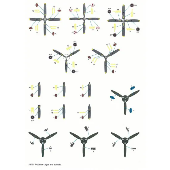 Techmod 24021 1/24 Propeller Logos Stencils Aircraft Wet Decal Hamilton Curtiss