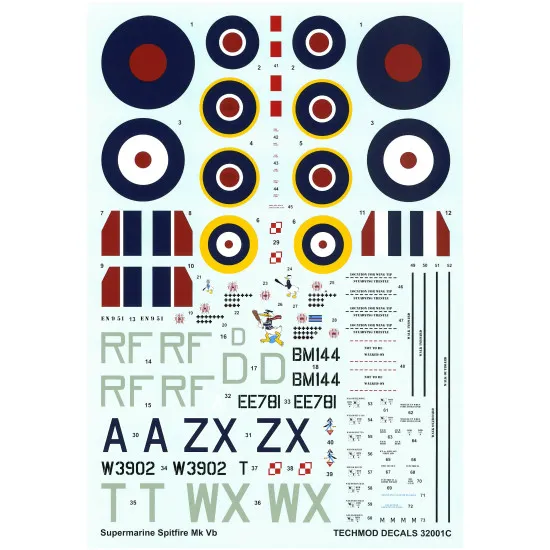 Techmod 32001 1/32 Supermarine Spitfire Mk Vb Raf Polish Fighter Wet Decal Wwii