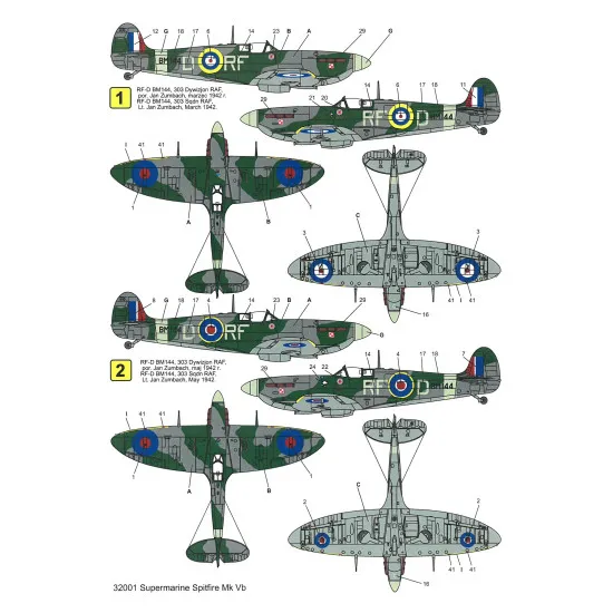 Techmod 32001 1/32 Supermarine Spitfire Mk Vb Raf Polish Fighter Wet Decal Wwii