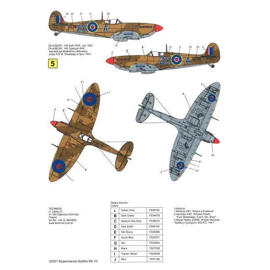 Techmod 32001 1/32 Supermarine Spitfire Mk Vb Raf Polish Fighter Wet Decal Wwii
