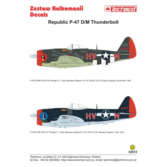 Techmod 32012 1/32 Republic P-47d/M Thunderbolt Usaf Aircraft Wet Decal Wwii