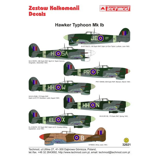 Techmod 32021 1/32 Hawker Typhoon Ib British Aircraft Wet Decal Wwii