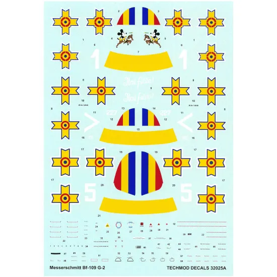 Techmod 32025 1/32 Messerschmitt Bf 109g-2 Romanian Aircraft Wet Decal W/Masks
