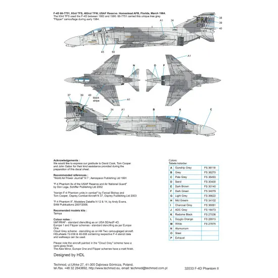 Techmod 32033 1/32 Mcdonnell Douglas F-4d Phantom Ii Usaf Interceptor Wet Decal