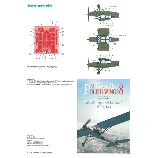 Techmod 32036 1/32 Fieseler Fi 156c Storch German Liaison Aircraft Wet Decal W/Mask