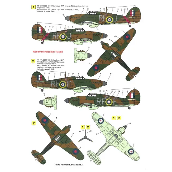 Techmod 32045 1/32 Hawker Hurricane I British Fighter Polish 1940 Wet Decal Wwii