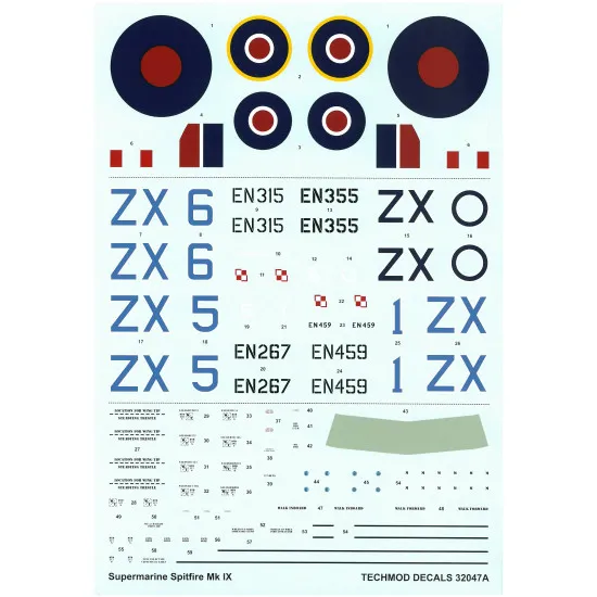 Techmod 32047 1/32 Supermarine Spitfire Ix Fighter Wet Decal Wwii W/Masks