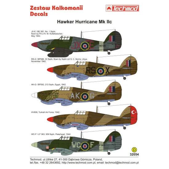 Techmod 32054 1/32 Hawker Hurricane Iic British Fighter Wet Decal Wwii