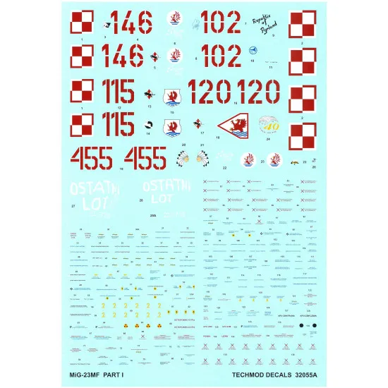 Techmod 32055 1/32 Mig-23mf 1989-1997 Polish Air Force Aircraft Wet Decal