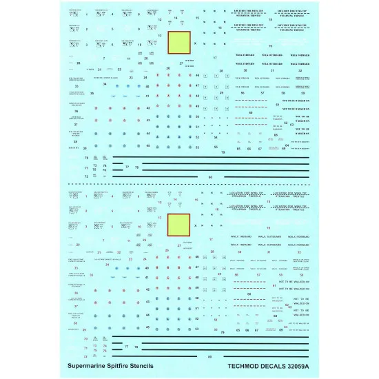 Techmod 32059 1/32 Spitfire Mk I Stencils Fighter Aircraft Wet Decal