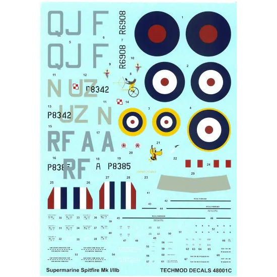 Techmod 48001 1/48 Supermarine Spitfire Mk I/Iib 1940-1941 Wet Decal Wwii