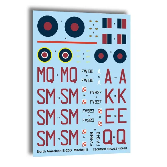 Techmod 48003 1/48 North American B-25d Mitchell Ii Raf Polish Wet Decal Wwii