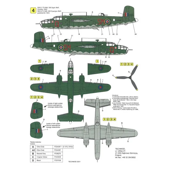 Techmod 48003 1/48 North American B-25d Mitchell Ii Raf Polish Wet Decal Wwii