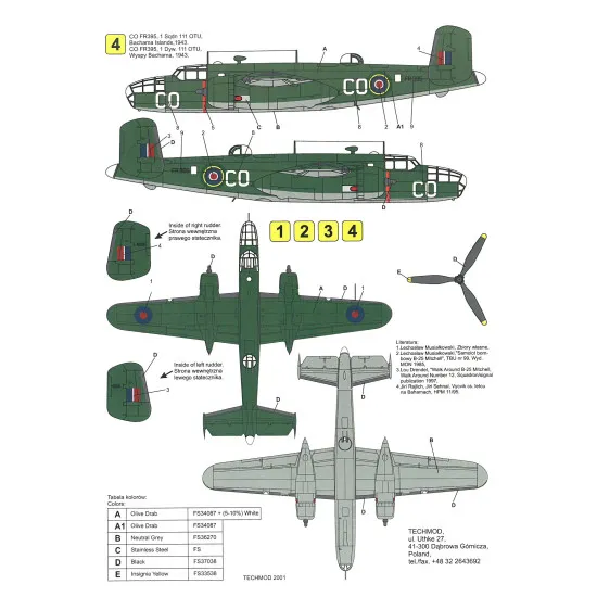 Techmod 48004 1/48 North American B-25c Mitchell Ii Polish Bahama Wet Decal Wwii