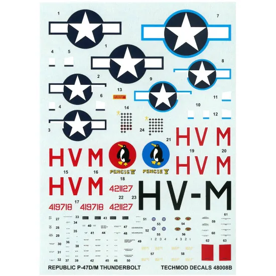 Techmod 48008 1/48 Republic P-47d/M Thunderbolt England 1945 Wet Decal Wwii