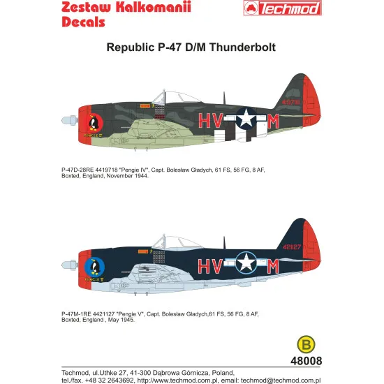 Techmod 48008 1/48 Republic P-47d/M Thunderbolt England 1945 Wet Decal Wwii