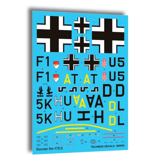 Techmod 48009 1/48 Dornier Do 17z German Bomber 1940-41 Wet Decal Wwii