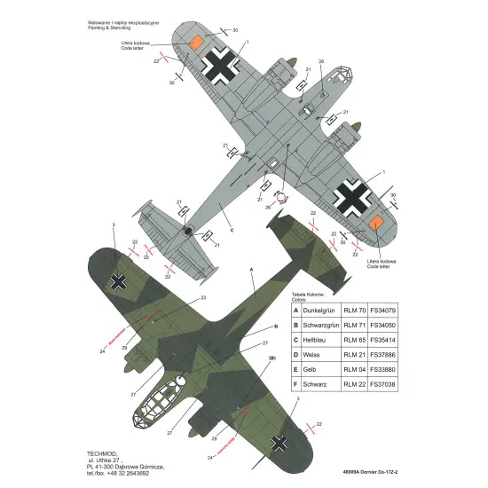 Techmod 48009 1/48 Dornier Do 17z German Bomber 1940-41 Wet Decal Wwii