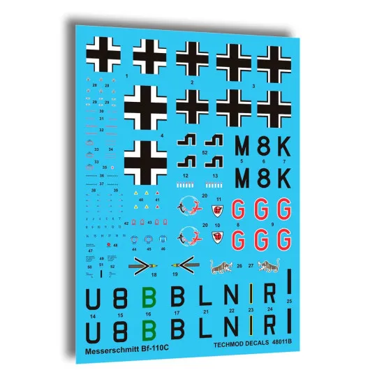 Techmod 48011 1/48 Messerschmitt Bf 110c German Fighter 1939-41 Wet Decal Wwii