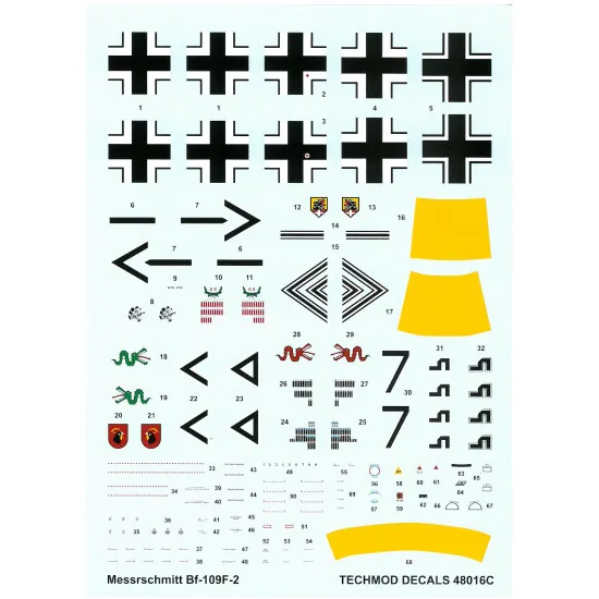 Techmod 48016 1/48 Messerschmitt Bf 109f-2 German Fighter 1941 Wet Decal Wwii