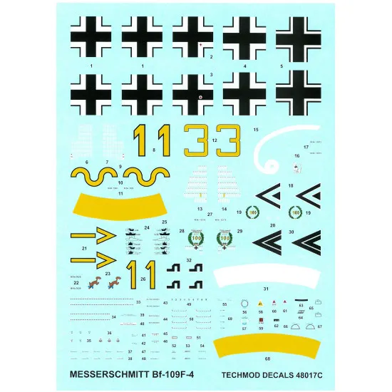Techmod 48017 1/48 Messerschmitt Bf 109f-4 1942 Aircraft Wet Decal Wwii