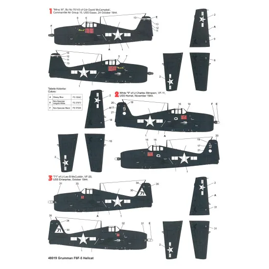 Techmod 48019 1/48 Grumman F6f-5 Hellcat 1944 Fighter Aircraft Wet Decal Wwii