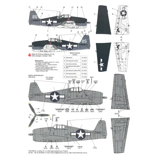 Techmod 48019 1/48 Grumman F6f-5 Hellcat 1944 Fighter Aircraft Wet Decal Wwii