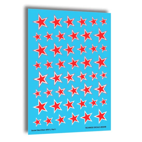 Techmod 48020 1/48 Red And White Stars With Outline Soviet Wet Decal Wwii
