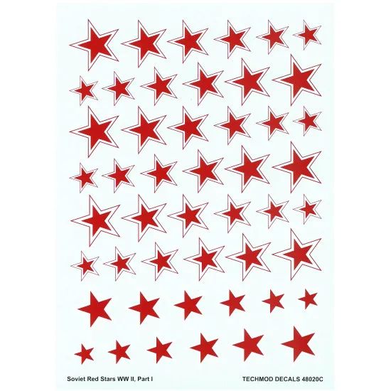 Techmod 48020 1/48 Red And White Stars With Outline Soviet Wet Decal Wwii